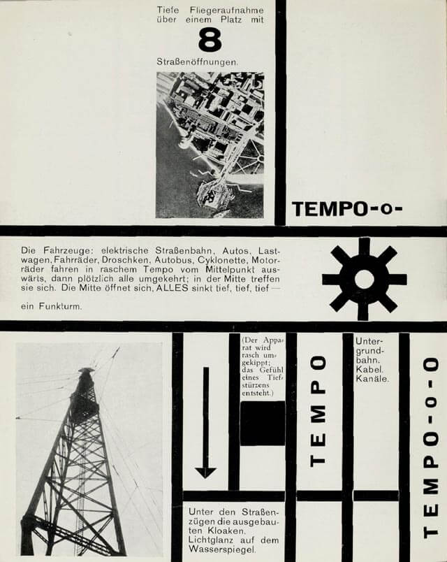 grille texte et images, texte horizontal et vertical, symboles, fortes séparations