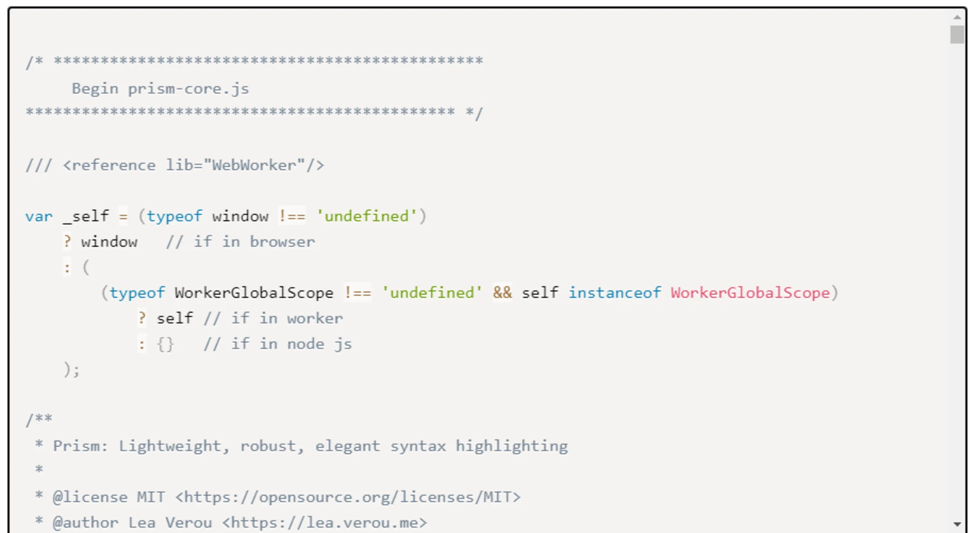 Copie d'écran de prismjs.com focalisé par le clavier. Un contour noir entoure l'élément, indiquant qu'il est en focus.